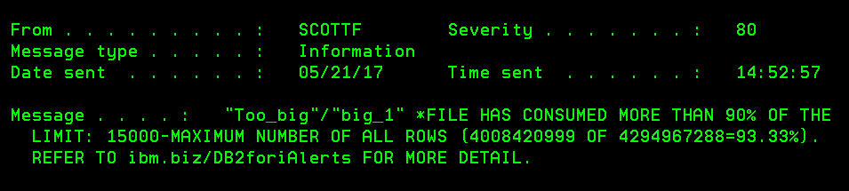 Alerts for some System Limits